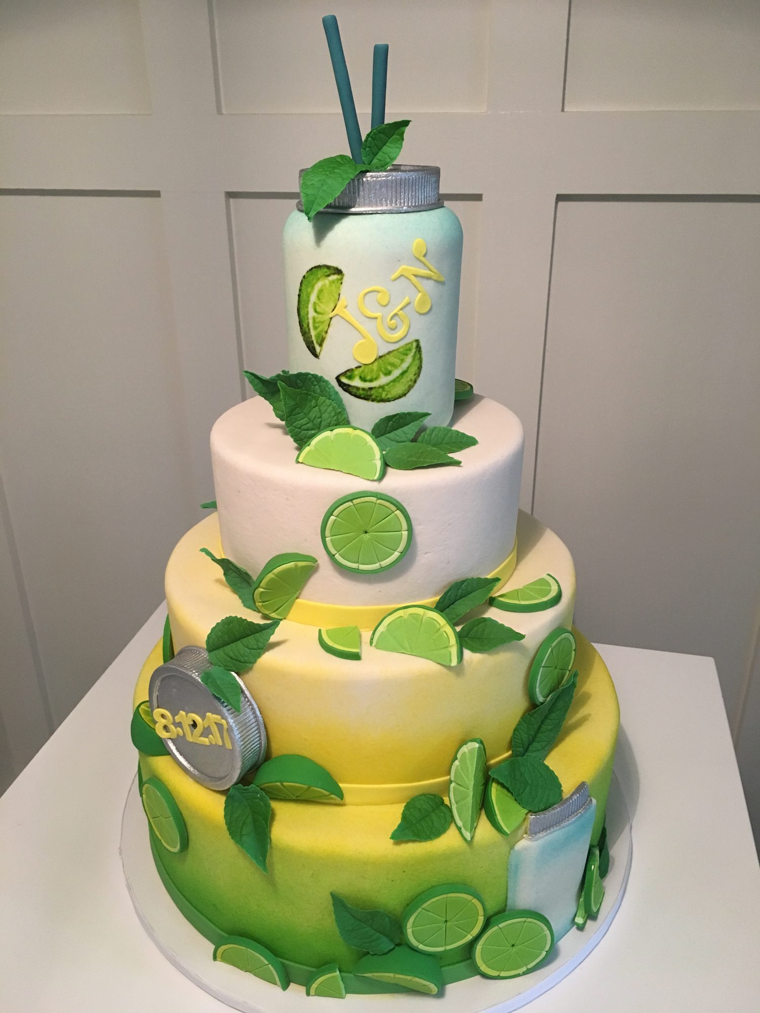 Lime and mint tiered wedding cake